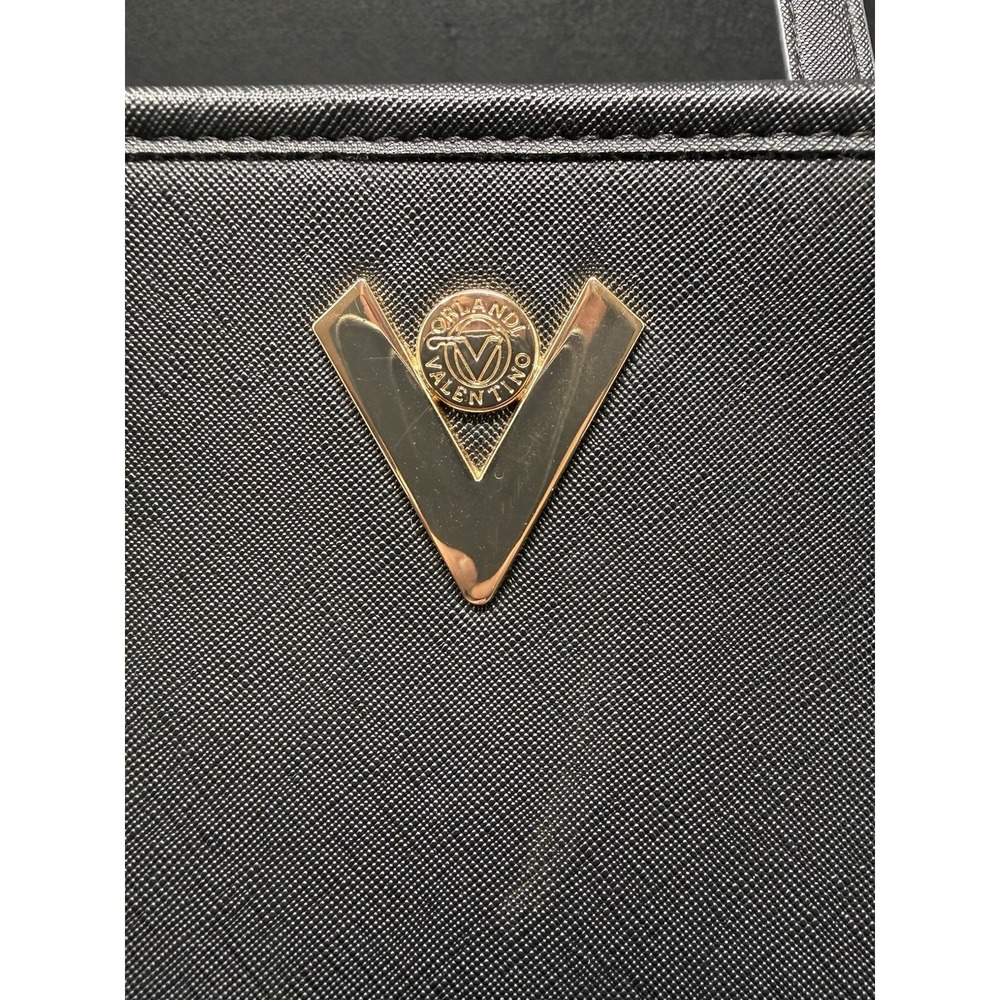 Orlandi Valentino Black Tote Handbag Gold Tone Logo Shoulder Bag Large Purse - Picture 2 of 9